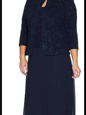 Alex Evenings Navy Glitter Mandarin Collar 2 Piece Evening Gown NWT Wedding